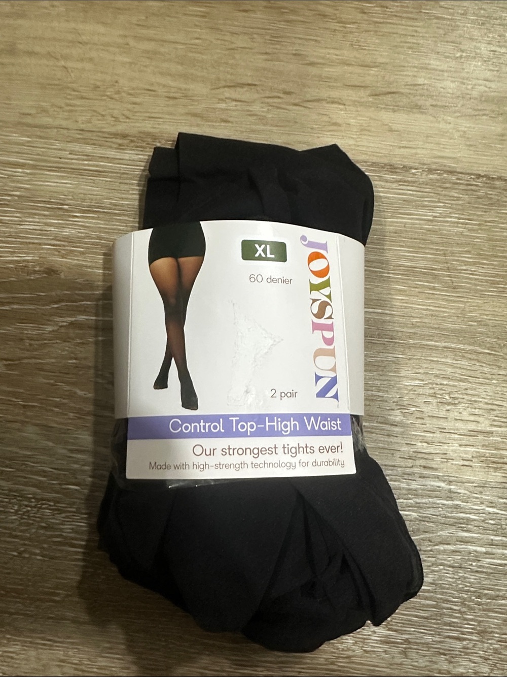 Toyspun XL Black Control Top High Waist Tights - 2 Pair, 60 Denier